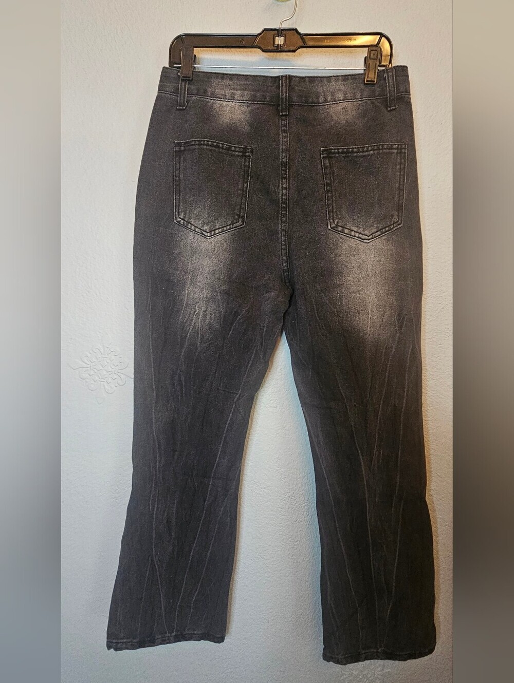 Washed Black Jeans Faded Whisker Detail Y2K Bootcut Flare Denim - Picture 7 of 7